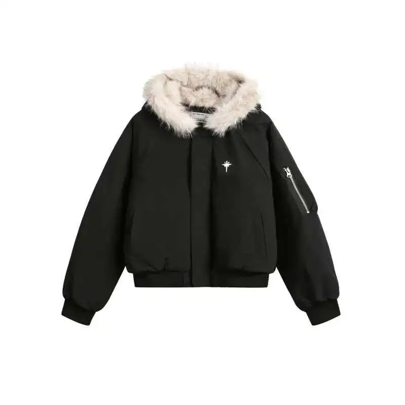 VOIDWEAR VDR_VANISH_05 brown padded fur hooded jacket, oversized unisex winter streetwear system, vanish mode ritual coat, U.S. & EU streetwear trend 2025