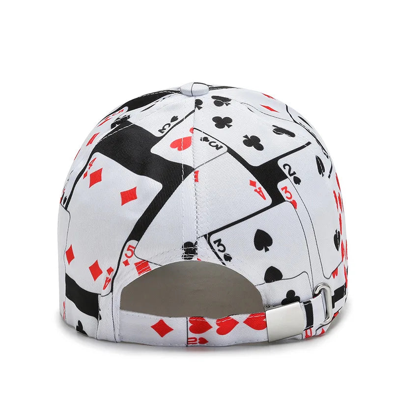 VOIDWEAR SIGNAL_VANISH_07 poker graffiti cotton snapback cap with adjustable strap, photographed in U.S. summer streetwear setting