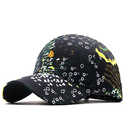 Black washed graffiti snapback cap by VOIDWEAR, featuring ritual-inspired embroidery and adjustable cotton fit, designed for global streetwear style.
