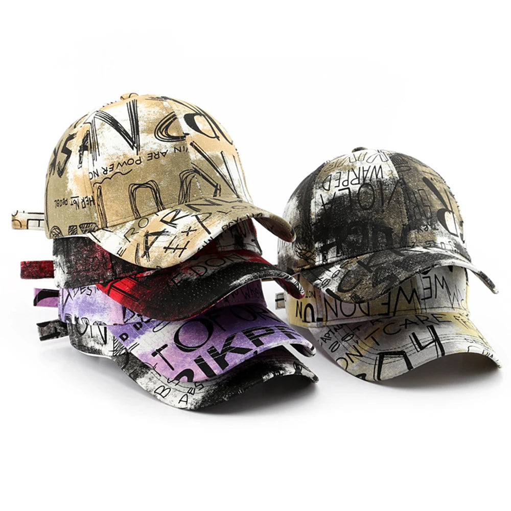 VOIDWEAR SIGNAL_FADE_FS03 graffiti embroidered cotton baseball cap with adjustable strap, unisex four-season streetwear design in multiple colors.