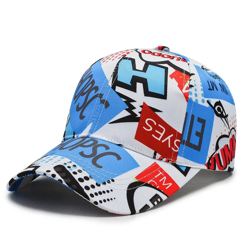 VOIDWEAR SIGNAL_VANISH_07 poker graffiti cotton snapback cap with adjustable strap, photographed in U.S. summer streetwear setting