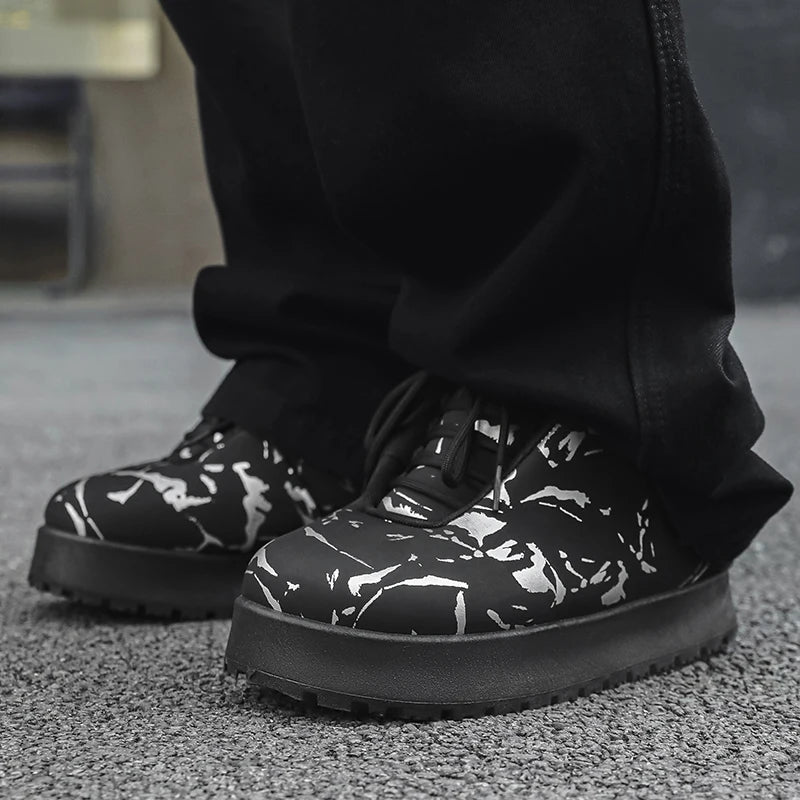 Men’s VOIDWEAR VDR_VANISH_02 shadow winter boots with platform sole, microfiber leather, and ritual-inspired design, styled for urban streetwear