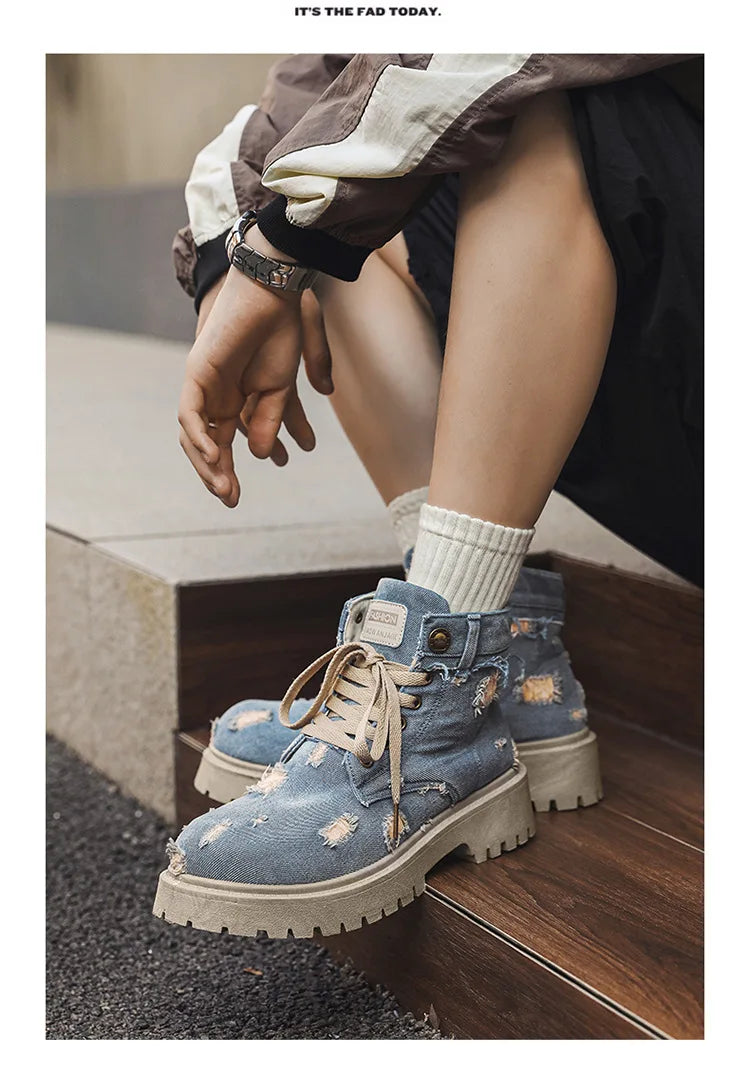 VOIDWEAR SIGNAL_VANISH_12 ☰ men’s denim ankle boots with lace-up closure, EVA insole, rubber outsole, ritual-inspired streetwear design