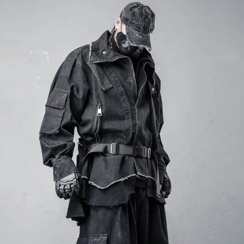VOIDWEAR VDR_SYSTEM_09 Shadow Jacket — oversized safari-style techwear coat with layered two-piece illusion and ritual-inspired detailing