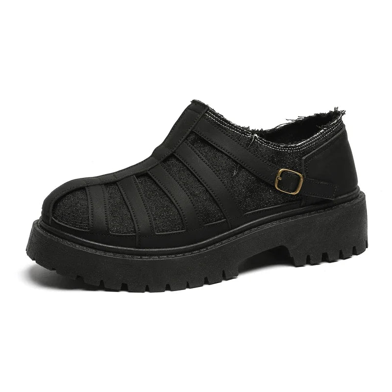 VOIDWEAR SIGNAL_VANISH_12 ☰ men’s split leather casual shoes with stitched upper, rubber sole, and ritual-inspired minimalist design.