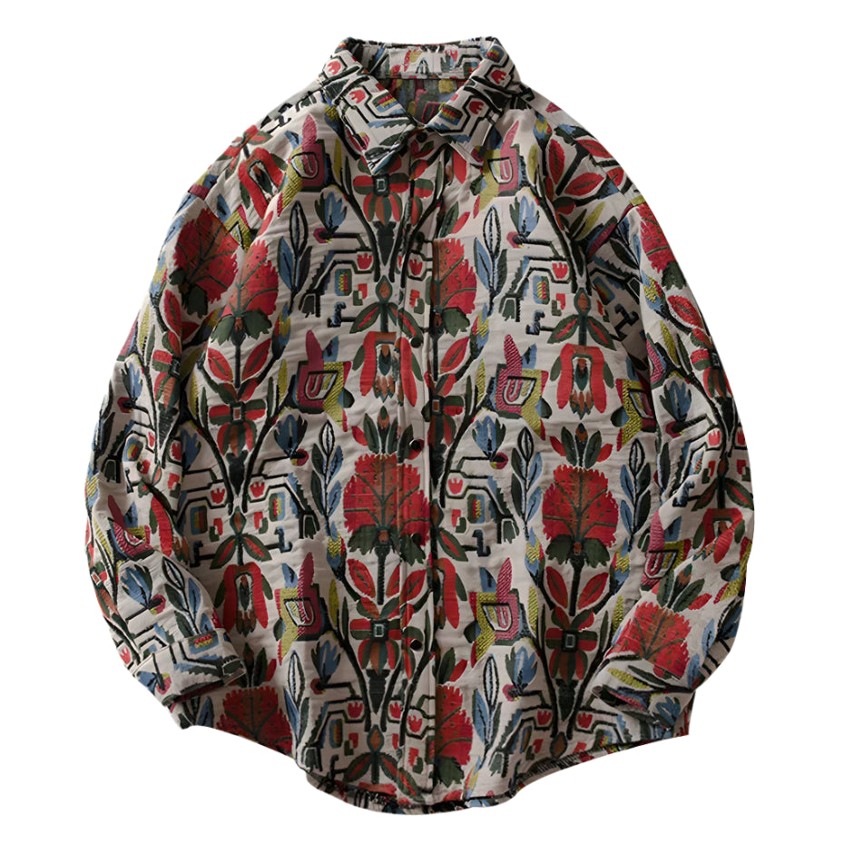 VOIDWEAR SIGNAL_FLORA_07 ☉ Aztec print long sleeve shirt worn in Nairobi street market, tribal flower pattern visible across chest. What is the SIGNAL_FLORA_07 ☉ shirt made from?
A: It’s constructed from breathable broadcloth — a lightweight cotton-poly blend ideal for warm & transitional weather wear.
Q: What does the “FLORA” glyph code represent in VOIDWEAR?
A: “FLORA” signifies rooted patterns, blooming resistance, ancient signals woven into the fabric — a tribute to indigenous geometry layered Identity.