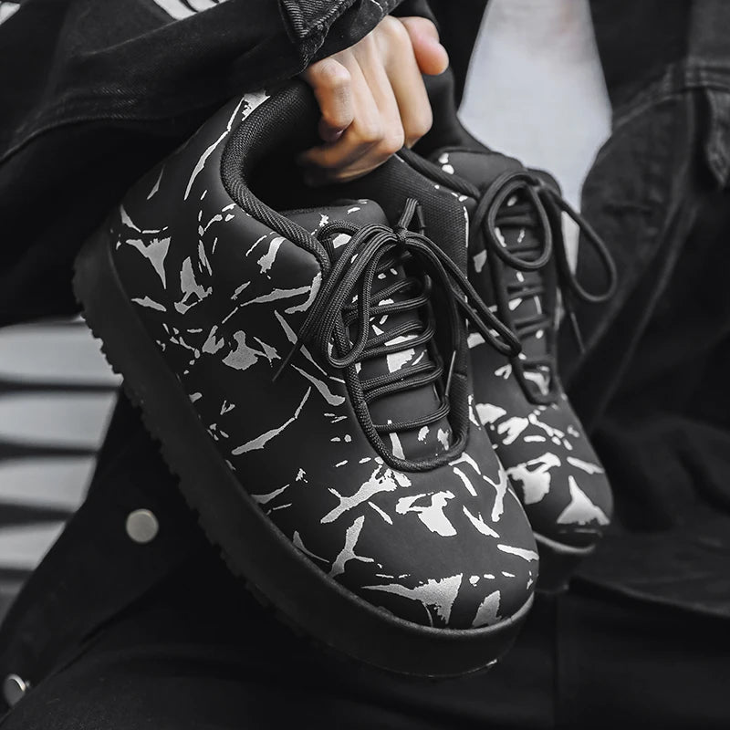 Men’s VOIDWEAR VDR_VANISH_02 shadow winter boots with platform sole, microfiber leather, and ritual-inspired design, styled for urban streetwear