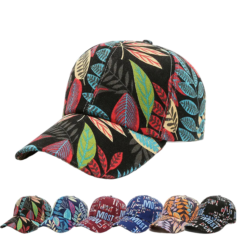 VOIDWEAR Ritual-Inspired Streetwear. Colorful leaf-patterned cap with 'Trends' branding on a white background
