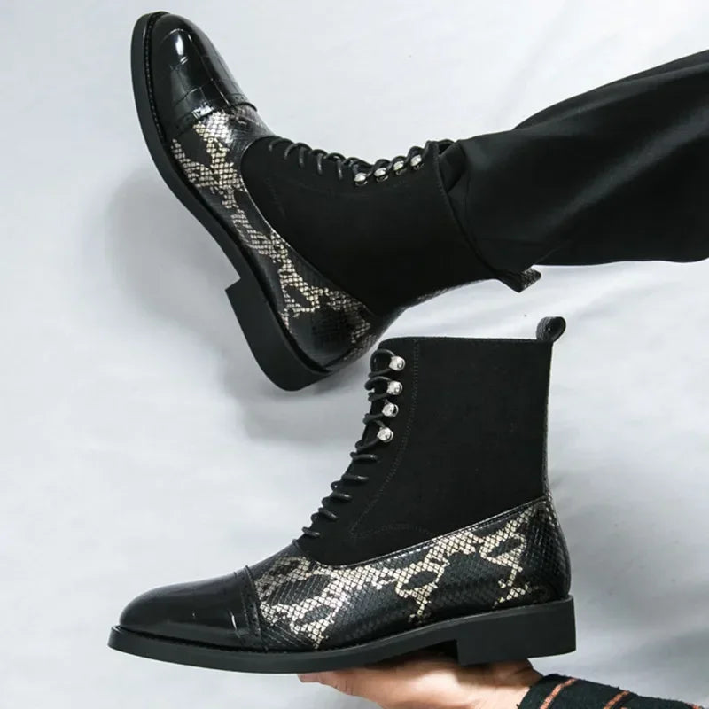 VOIDWEAR SIGNAL_VANISH_09 ☰ Shadow Rider Boots, patent PU leather, EVA insoles, above-ankle winter streetwear motorcycle boots for men