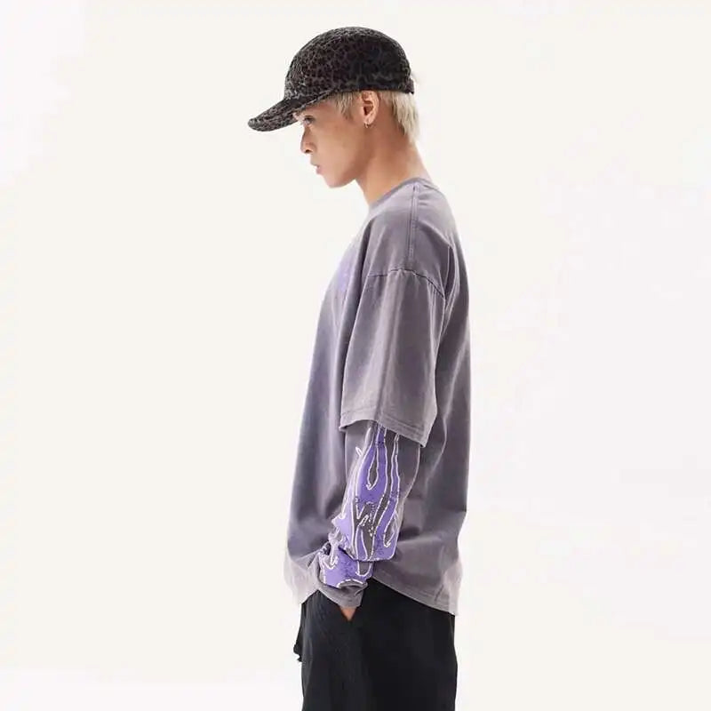 VOIDWEAR VDR_SIGNAL_28W5039 ☰ washed long sleeve, fake two-piece layered shirt, ritual-coded glyph design