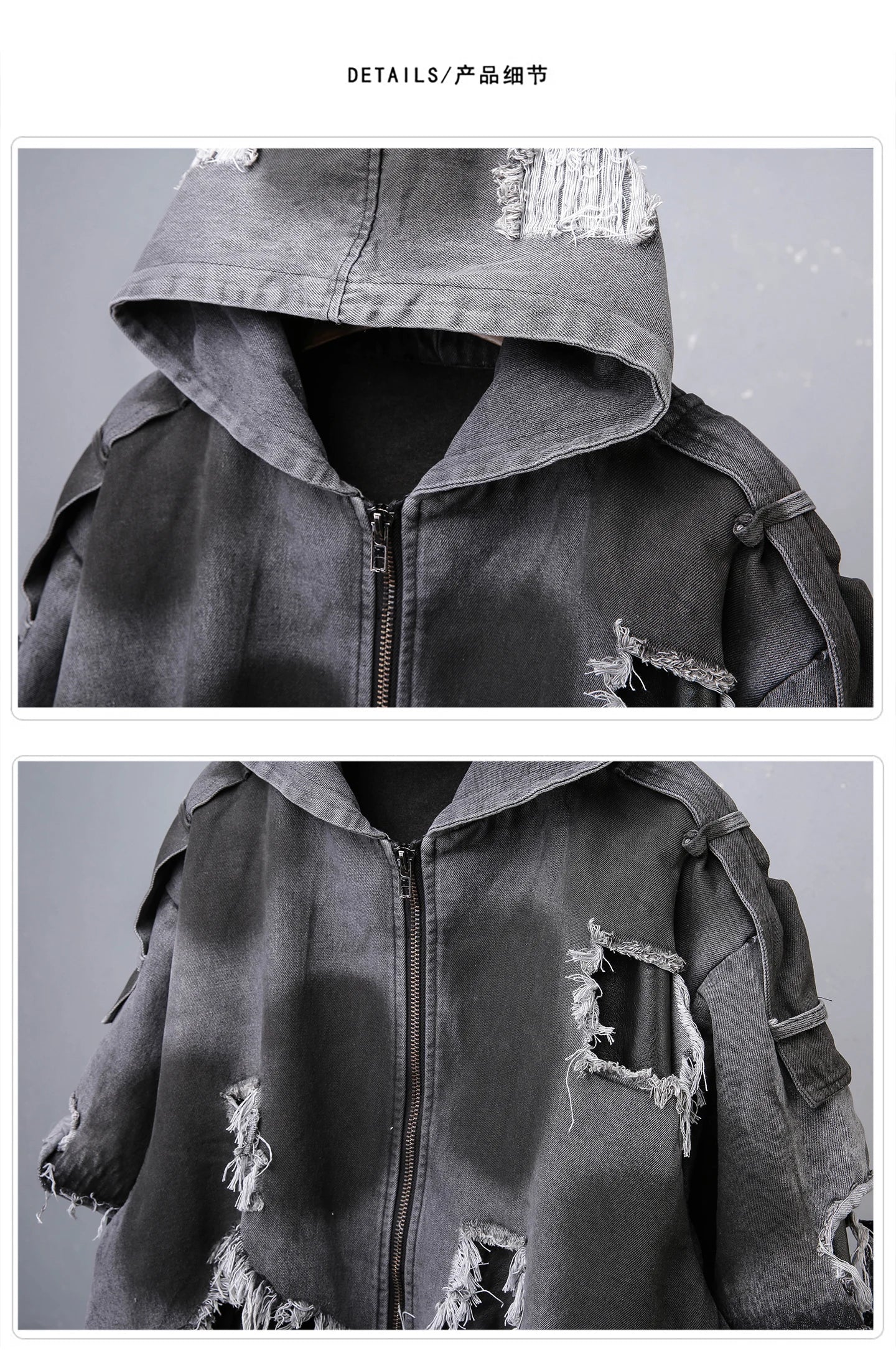 VOIDWEAR VDR_VANISH_05 jacket — ritual-inspired denim and PU leather techwear with vanish-mode hood and shadow-motion design