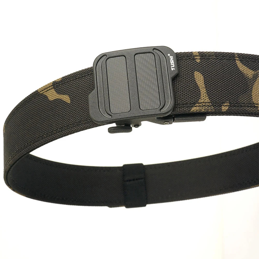 Sleek tactical nylon belt with signal glyph automatic buckle and vanish-mode design for minimalist utility