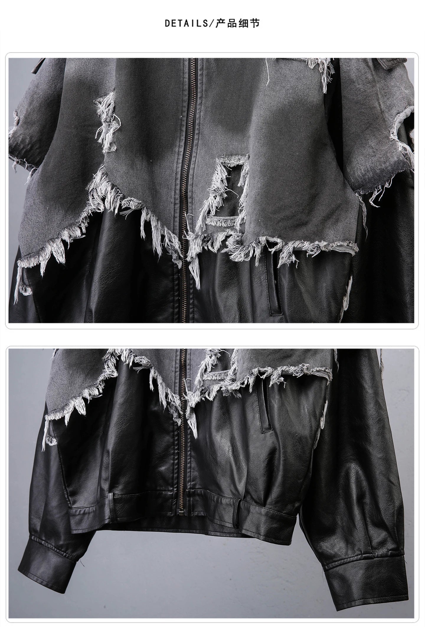 VOIDWEAR VDR_VANISH_05 jacket — ritual-inspired denim and PU leather techwear with vanish-mode hood and shadow-motion design