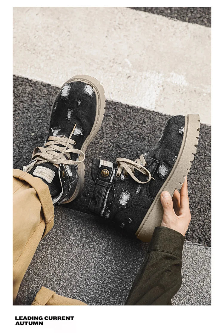 VOIDWEAR SIGNAL_VANISH_12 ☰ men’s denim ankle boots with lace-up closure, EVA insole, rubber outsole, ritual-inspired streetwear design