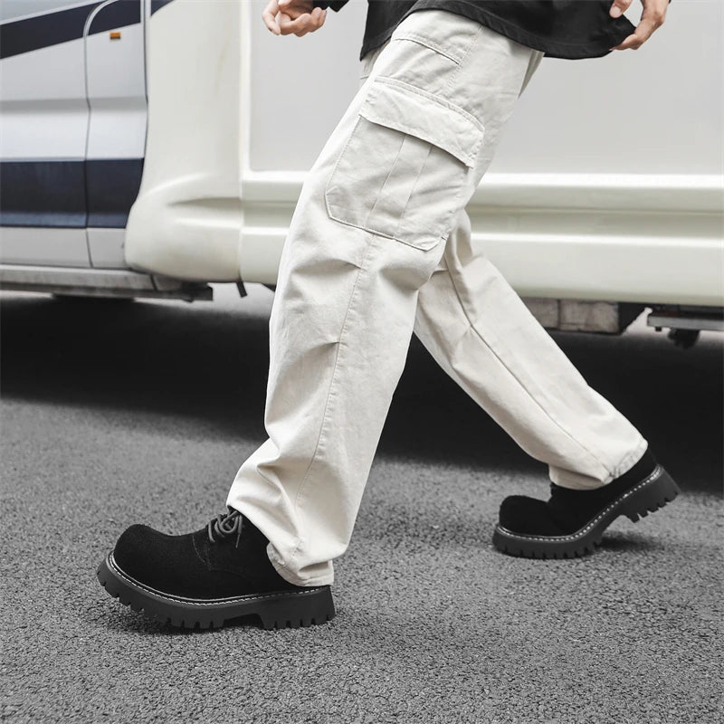 Men’s VOIDWEAR VDR_SIGNAL_03 derby shoes in black leather with thick rubber sole, slip-on design, and ritual-inspired streetwear aesthetic