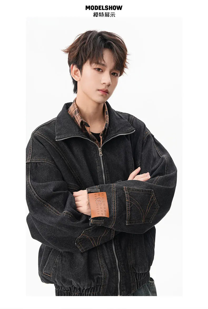 VOIDWEAR VDR_SIGNAL_07 denim jacket washed vintage deconstructed stand collar, men’s autumn winter streetwear USA EU