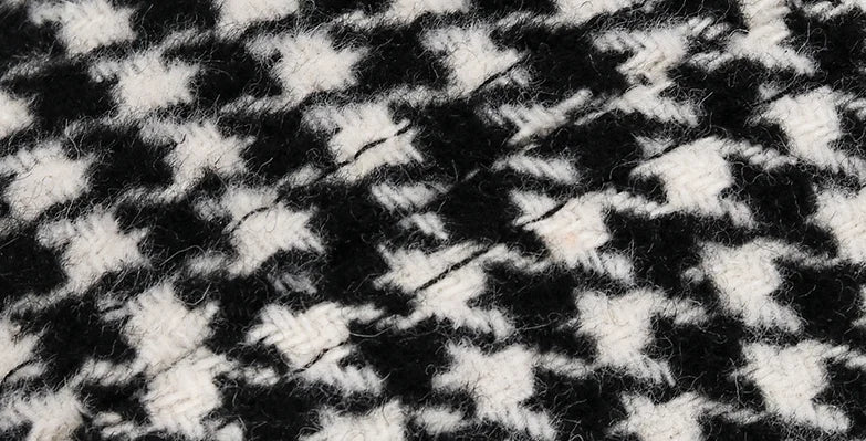 VOIDWEAR SIGNAL_SHADOW_07//◐ houndstooth plaid baseball cap with diamond label insignia and adjustable strap, styled in urban U.S. winter setting.