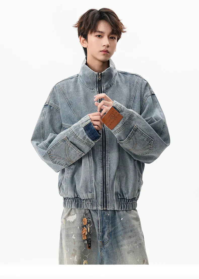 VOIDWEAR VDR_SIGNAL_07 denim jacket washed vintage deconstructed stand collar, men’s autumn winter streetwear USA EU