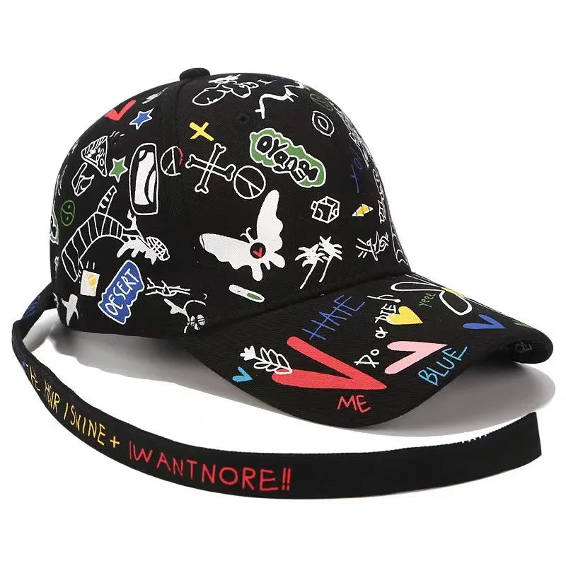 VOIDWEAR SIGNAL_VANISH_05 graffiti print cotton baseball cap with adjustable strap, designed for urban summer shadow-motion style