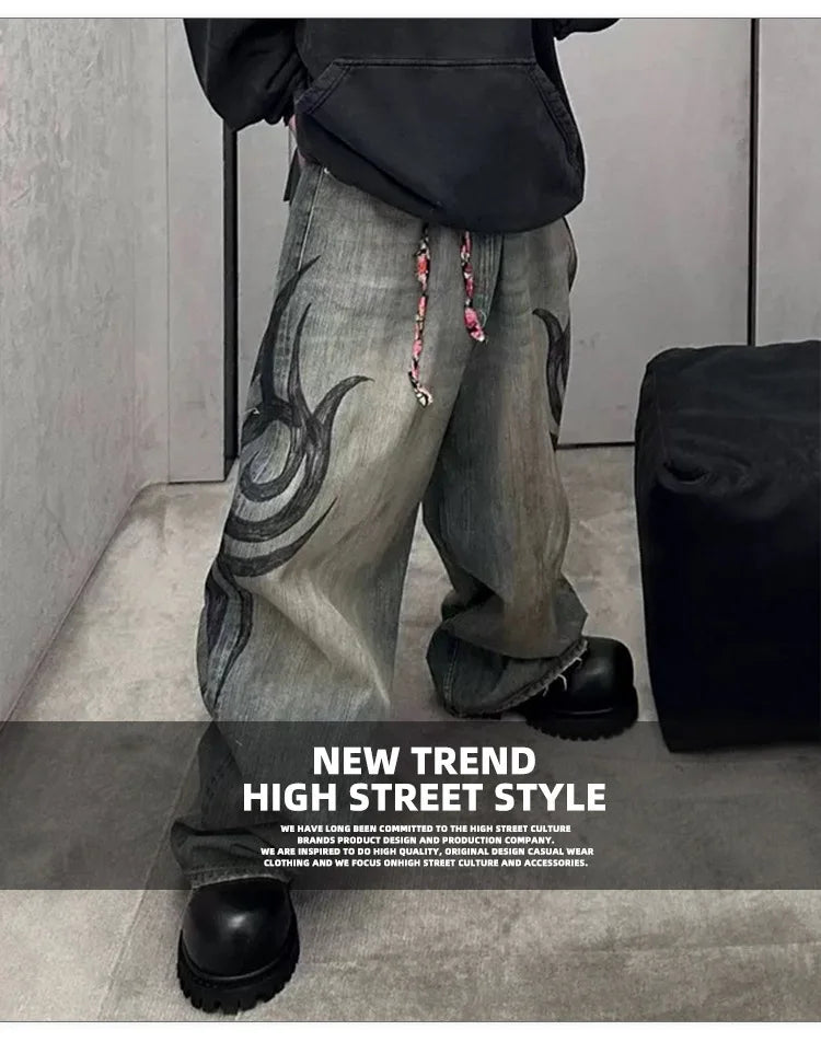 VOIDWEAR CODE_DISTRESS_09 ☰ distressed denim jeans with digital print texture, photographed on Hong Kong night street with neon reflection