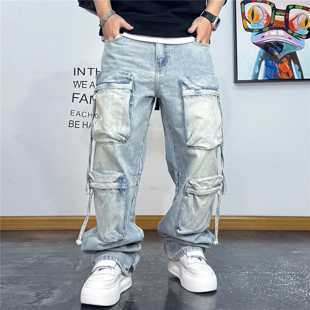 VOIDWEAR VDR_VANISH_06 ⚑ ritual-coded cargo jeans, light distressed wash, oversized stacked streetwear fit