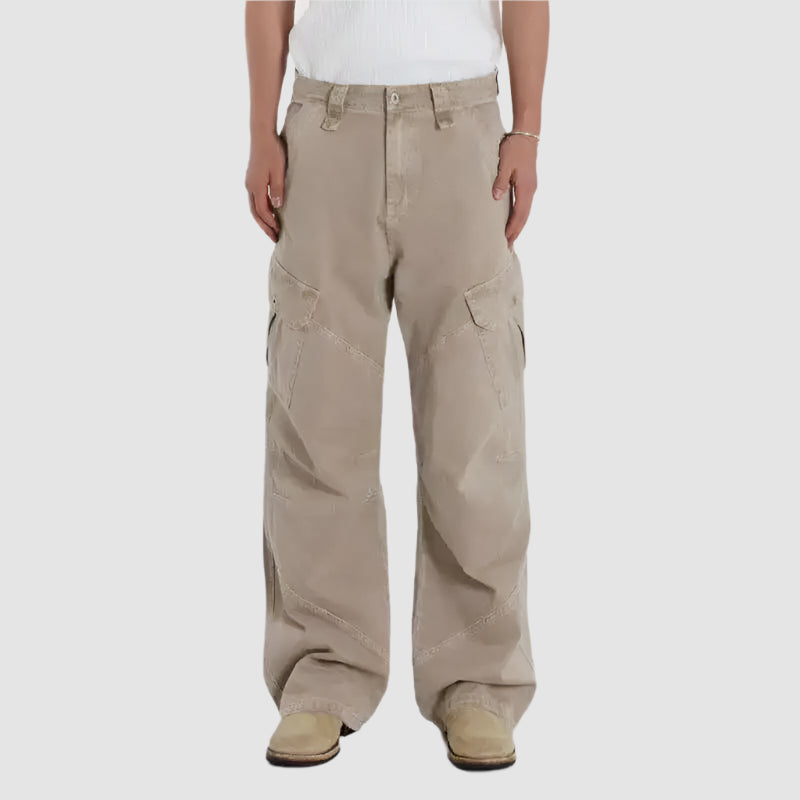 VDR_ Loose-fit midweight cargo denim jeans with signal glyph embroidery and vanish-mode stitching for men