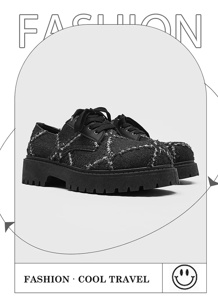 VOIDWEAR SIGNAL_CANVAS_09 ☰ men’s breathable split leather casual shoes in black, slip-on lace hybrid with rubber sole, minimalist ritual-inspired design.
