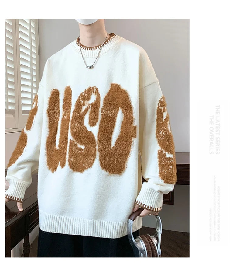 VOIDWEAR VDR_VANISH_10 ECHO jacquard letter knit sweater, washed midweight knit, oversize streetwear layering piece