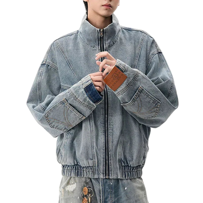 VOIDWEAR VDR_SIGNAL_07 denim jacket washed vintage deconstructed stand collar, men’s autumn winter streetwear USA EU