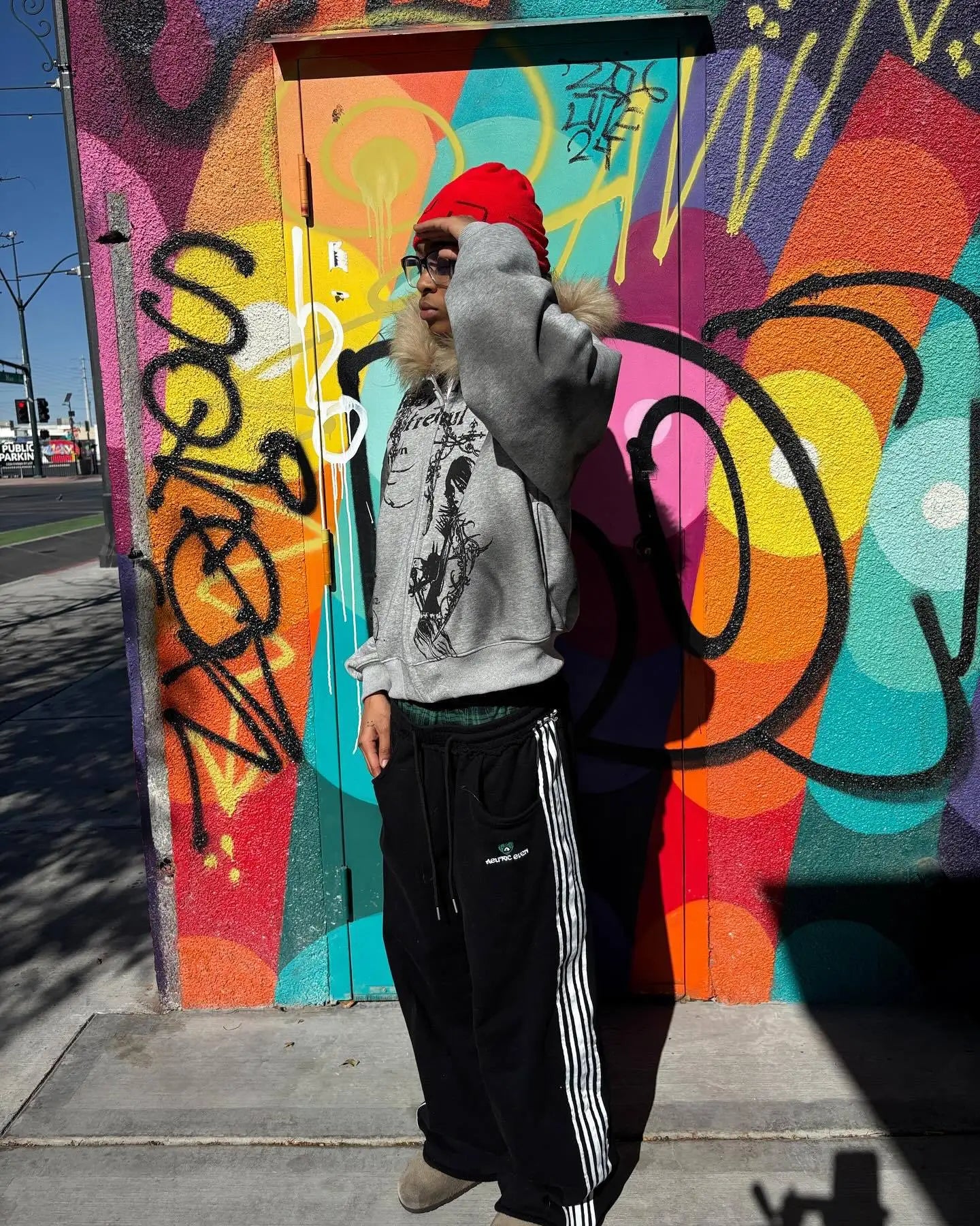 VOIDWEAR VDR05_SILENCE brown tie-dye hoodie with fur collar and embroidered signal glyph, oversized unisex Harajuku streetwear, mid-weight 180gsm — U.S. & EU winter style