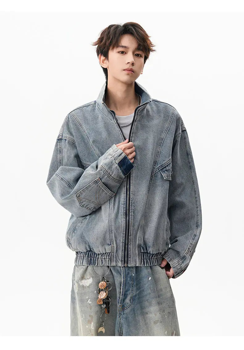 VOIDWEAR VDR_SIGNAL_07 denim jacket washed vintage deconstructed stand collar, men’s autumn winter streetwear USA EU
