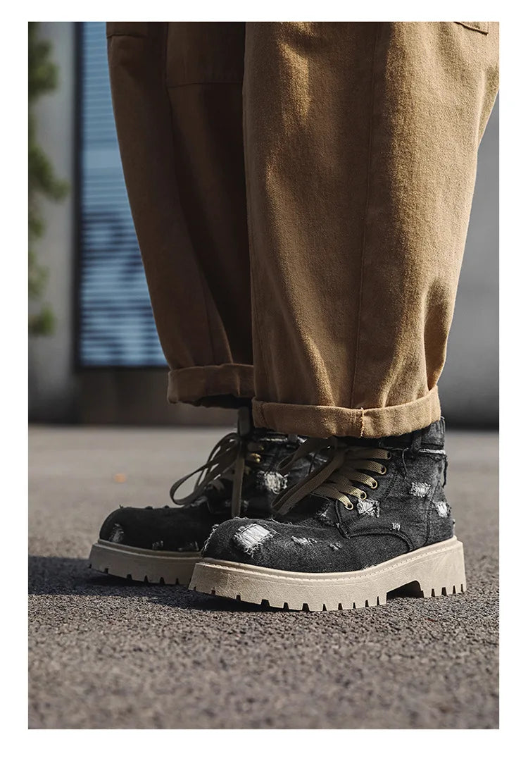 VOIDWEAR SIGNAL_VANISH_12 ☰ men’s denim ankle boots with lace-up closure, EVA insole, rubber outsole, ritual-inspired streetwear design
