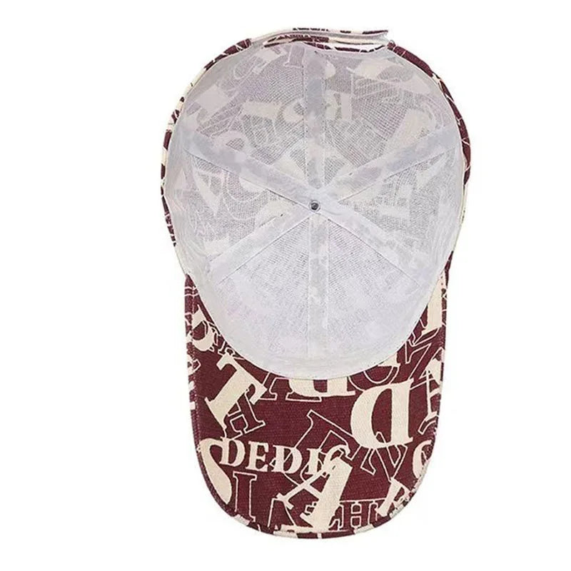 Baseball cap with maroon and beige pattern on a white background