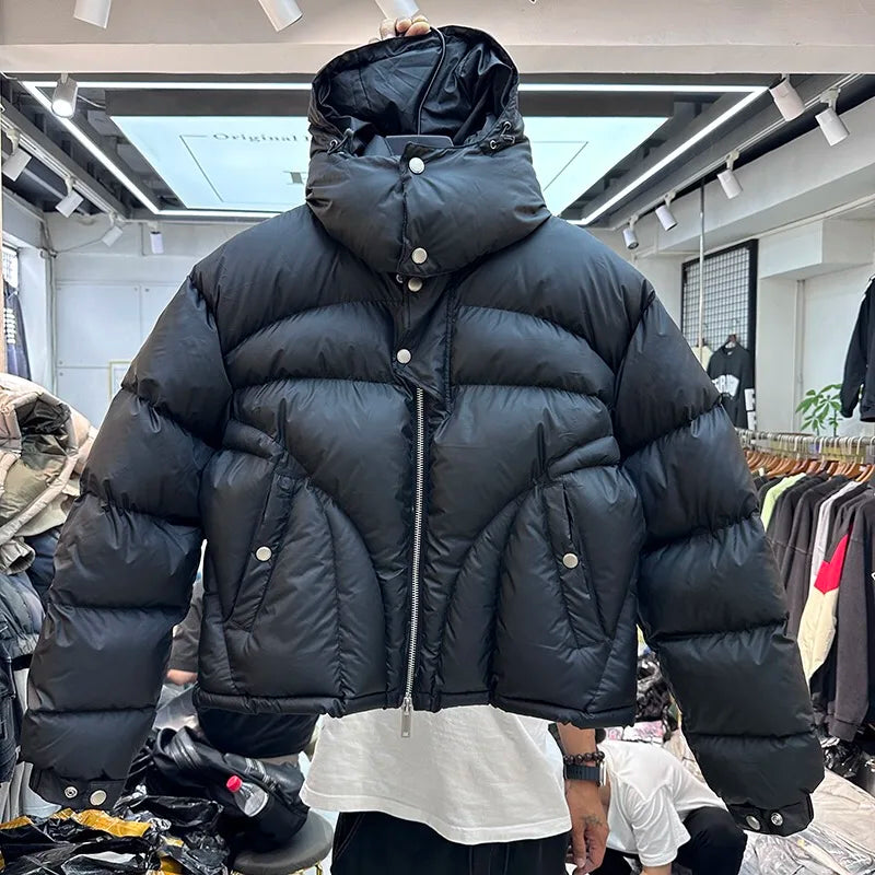 VOIDWEAR VDR_VANISH_05 ritual streetwear winter hooded jacket, oversized black coat with vanish-mode hood and signal glyph sleeve