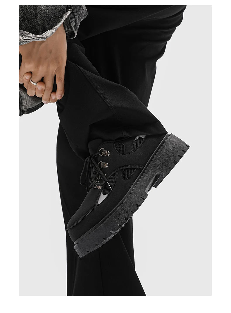 VOIDWEAR SIGNAL_VANISH_10 ☰ ankle-height PU leather boots with platform rubber outsole, mesh lining, and minimalist vanish design for spring/autumn