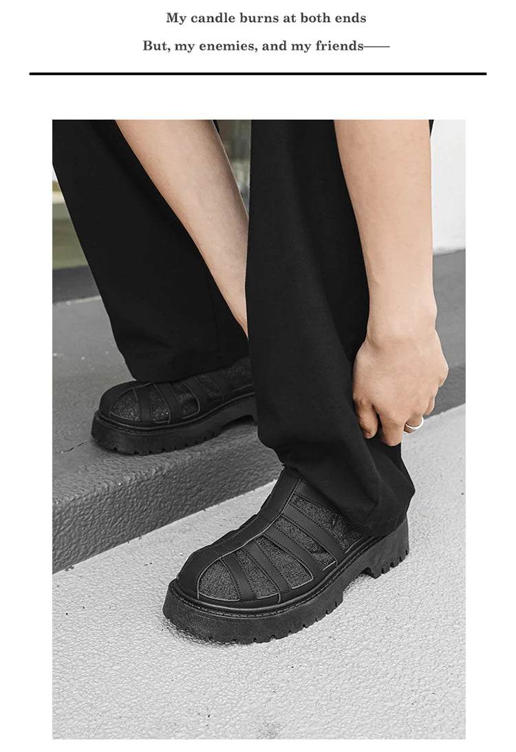 VOIDWEAR SIGNAL_VANISH_12 ☰ men’s split leather casual shoes with stitched upper, rubber sole, and ritual-inspired minimalist design.