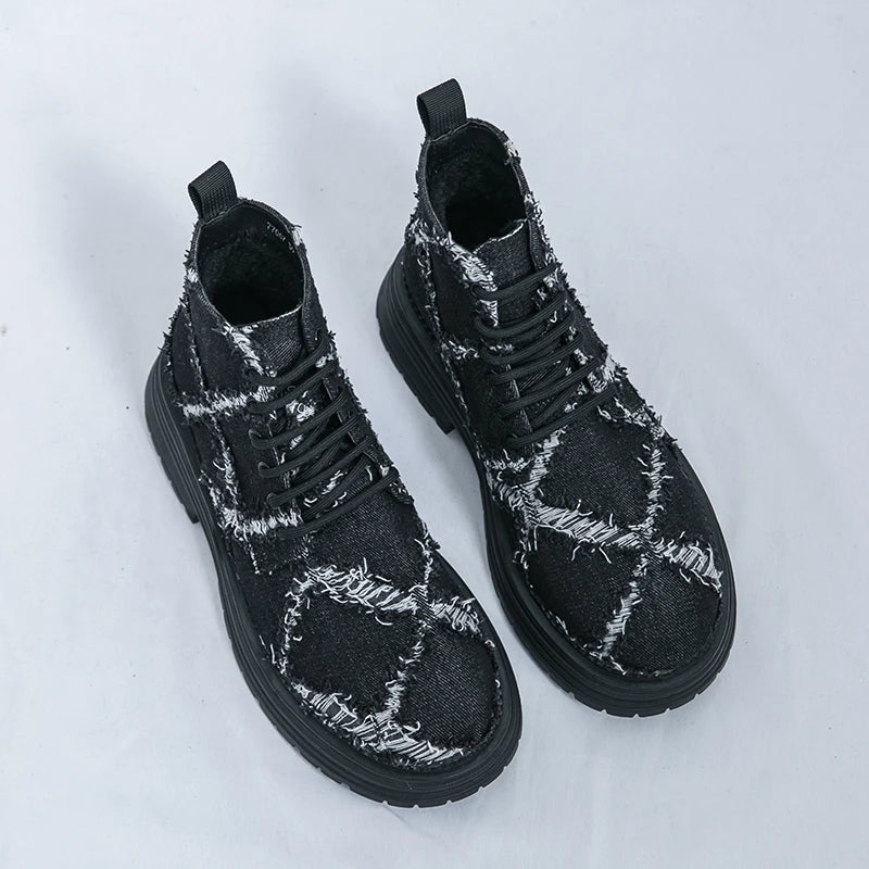 VOIDWEAR SIGNAL_VANISH_07 ☰ high-top split leather loafers with slip-on design, breathable build, and shadow-motion streetwear aesthetic