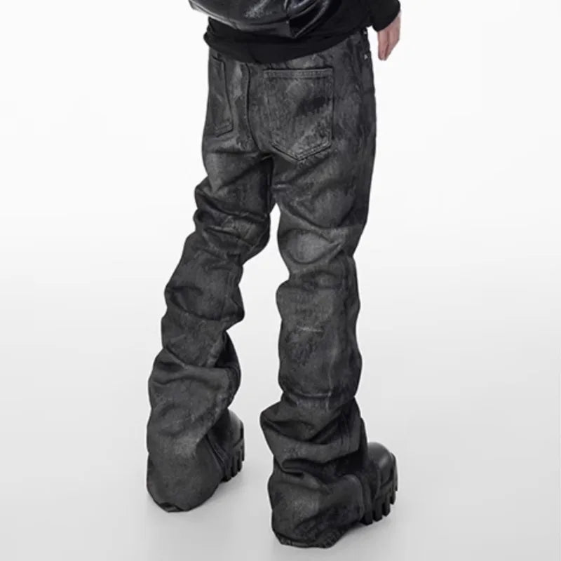 VOIDWEAR SIGNAL-FLARE_05 ☰ waxed black flare denim, symbolic coded jeans – men’s streetwear Europe & USA