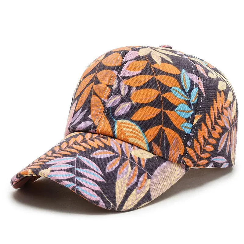 VOIDWEAR Ritual-Inspired Streetwear. Colorful leaf-patterned baseball cap on a white background