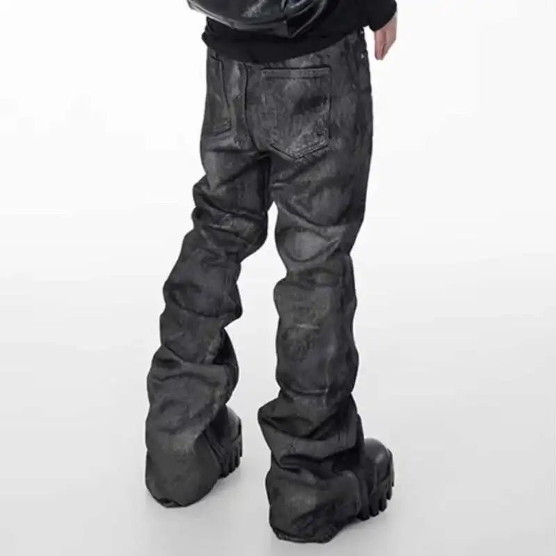 VOIDWEAR SIGNAL-FLARE_05 ☰ waxed black flare denim, symbolic coded jeans – men’s streetwear Europe & USA