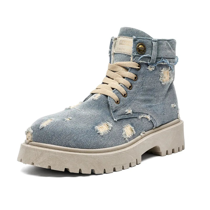 VOIDWEAR SIGNAL_VANISH_12 ☰ men’s denim ankle boots with lace-up closure, EVA insole, rubber outsole, ritual-inspired streetwear design