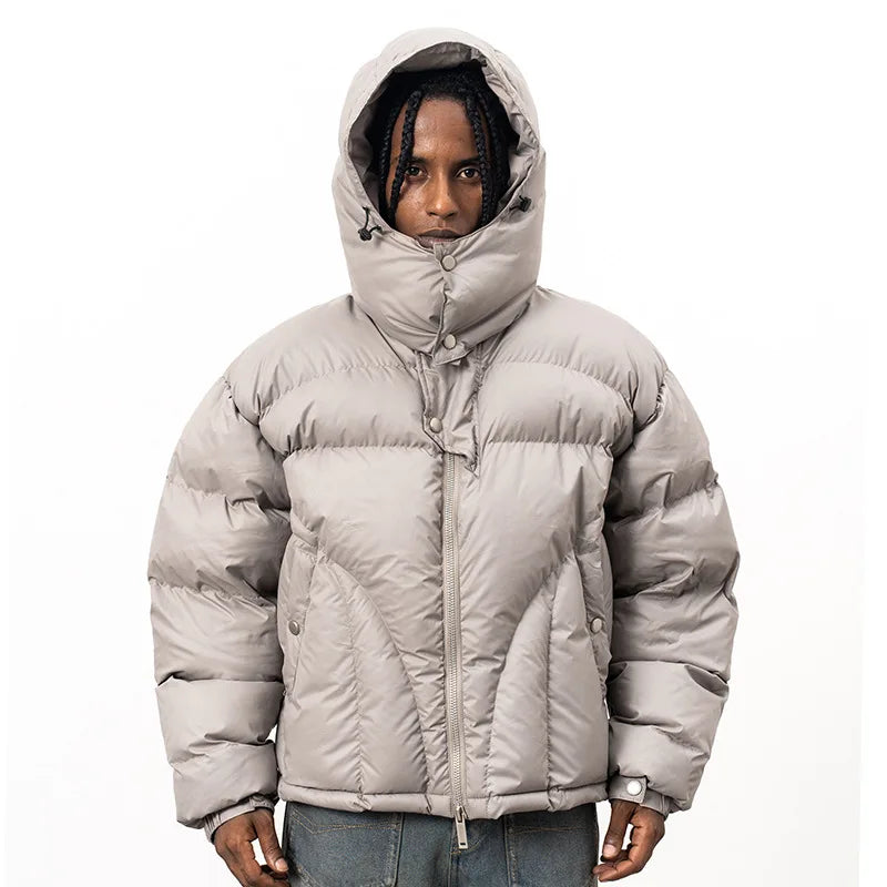 VOIDWEAR VDR_VANISH_05 ritual streetwear winter hooded jacket, oversized black coat with vanish-mode hood and signal glyph sleeve