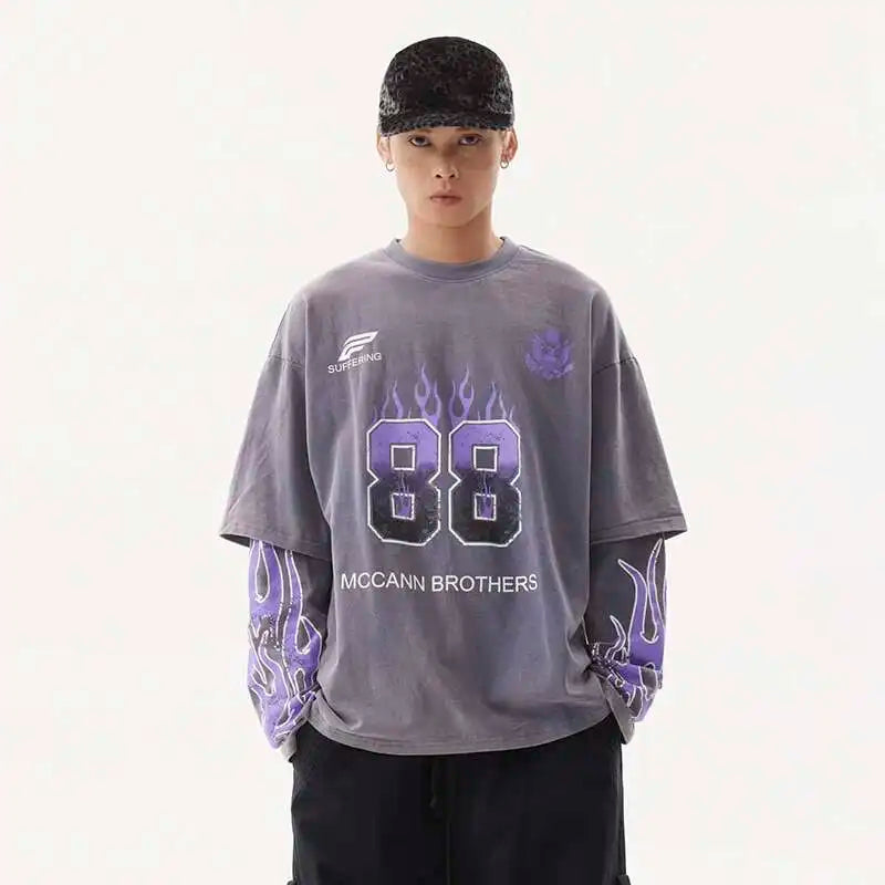 VOIDWEAR VDR_SIGNAL_28W5039 ☰ washed long sleeve, fake two-piece layered shirt, ritual-coded glyph design