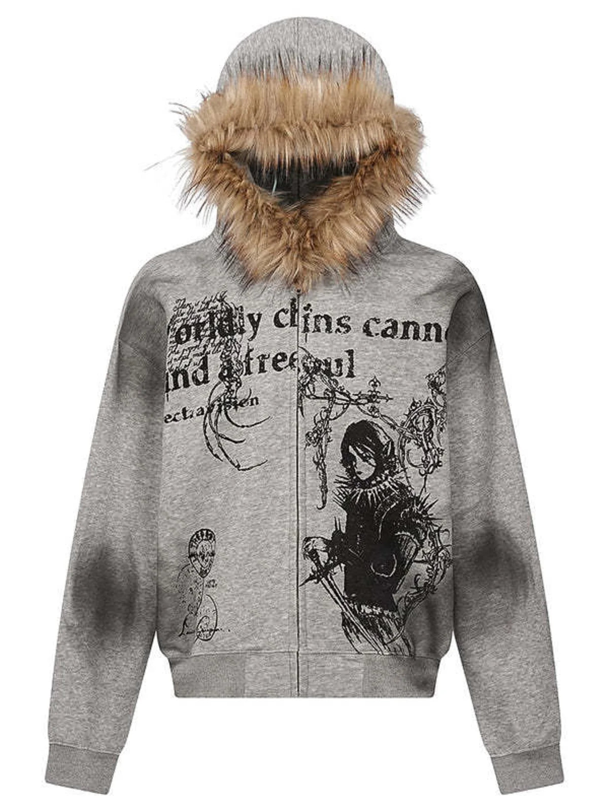 VOIDWEAR VDR05_SILENCE brown tie-dye hoodie with fur collar and embroidered signal glyph, oversized unisex Harajuku streetwear, mid-weight 180gsm — U.S. & EU winter style