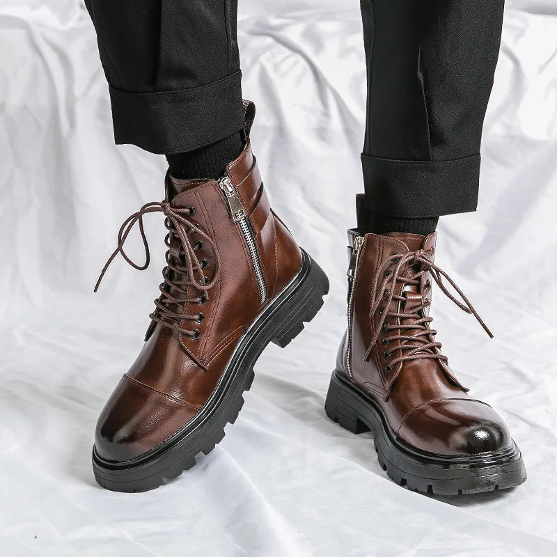 VOIDWEAR SIGNAL_VANISH_11 ☰ men’s patent leather Chelsea boots, waterproof, lace-up zipper hybrid, ritual-inspired streetwear design