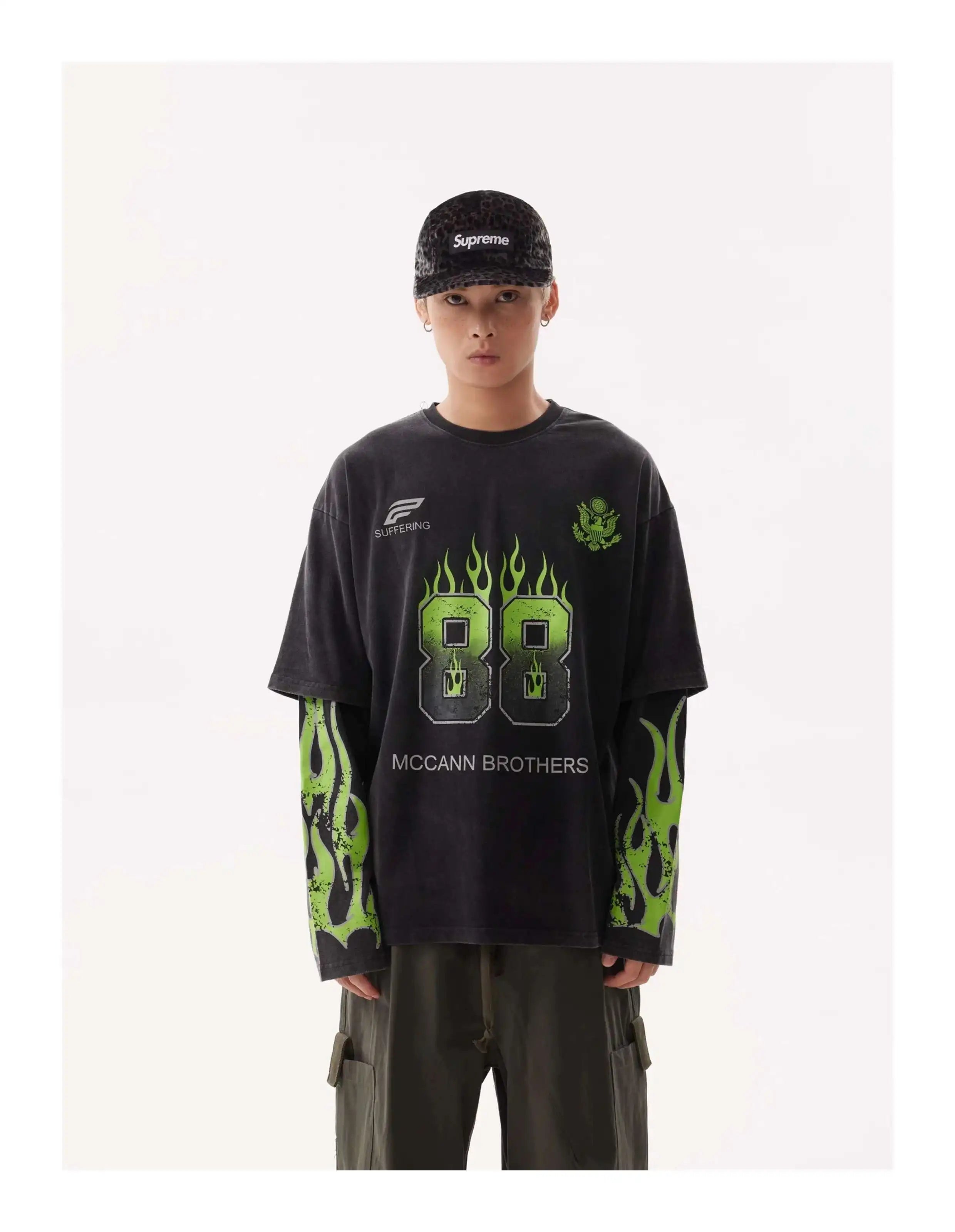 VOIDWEAR VDR_SIGNAL_28W5039 ☰ washed long sleeve, fake two-piece layered shirt, ritual-coded glyph design