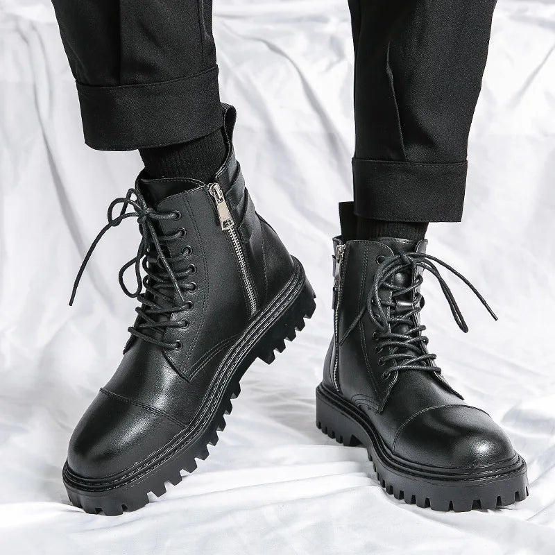 VOIDWEAR SIGNAL_VANISH_11 ☰ men’s patent leather Chelsea boots, waterproof, lace-up zipper hybrid, ritual-inspired streetwear design