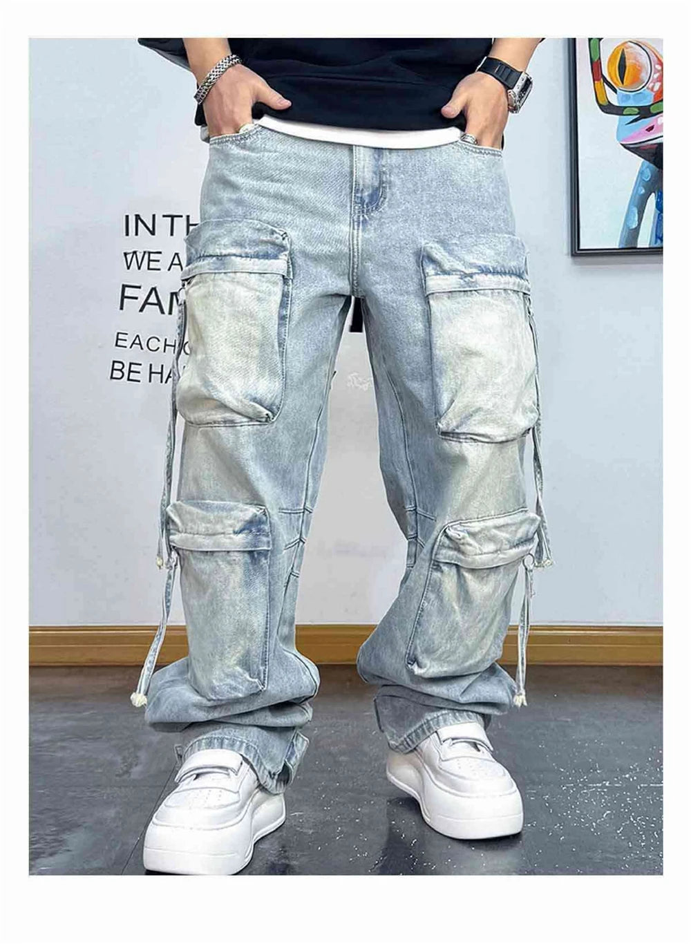 VOIDWEAR VDR_VANISH_06 ⚑ ritual-coded cargo jeans, light distressed wash, oversized stacked streetwear fit