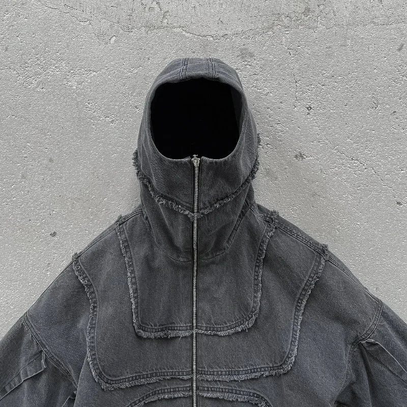 VOIDWEAR SIGNAL_VANISH_05 ☰ hoodie shown worn in New York summer alleyway, signal glyph visible on left sleeve.