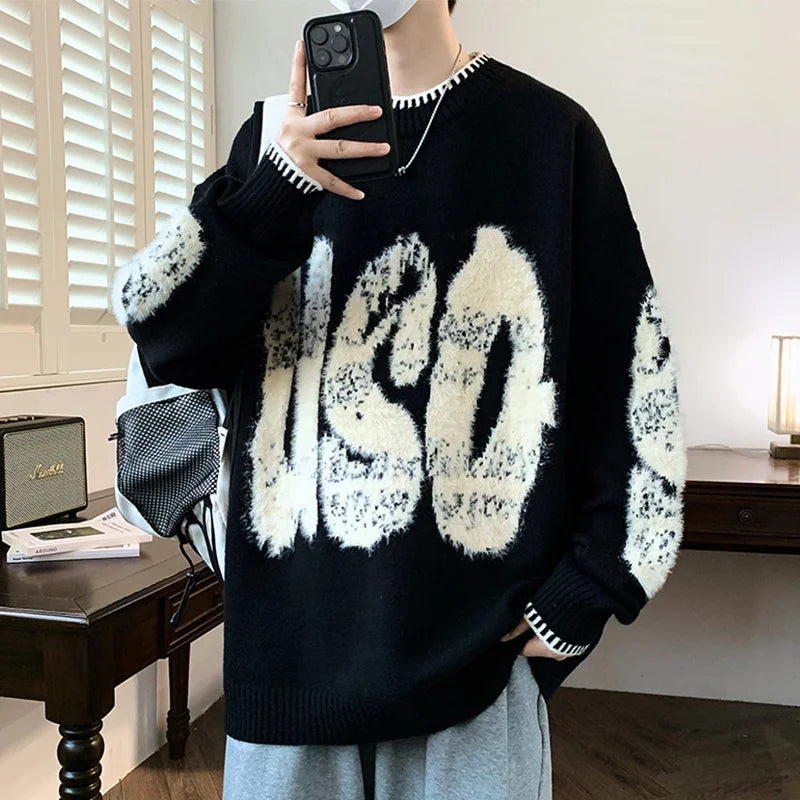 VOIDWEAR VDR_VANISH_10 ECHO jacquard letter knit sweater, washed midweight knit, oversize streetwear layering piece